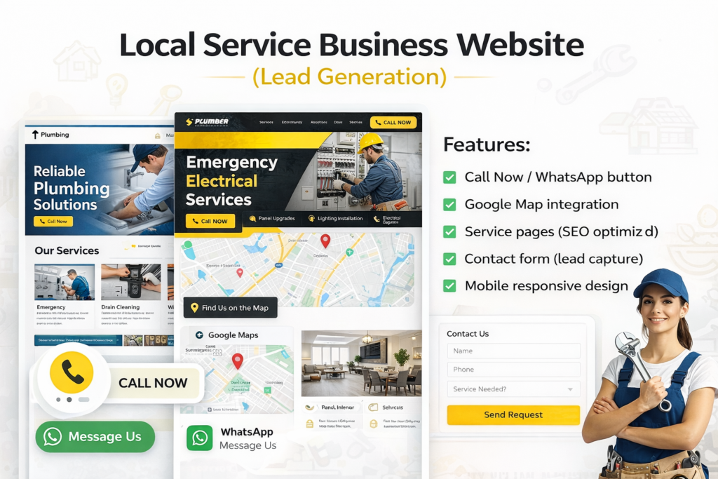 Local service business website design for lead generation with call button, WhatsApp, Google Maps and contact form, Our Recent Portfolio