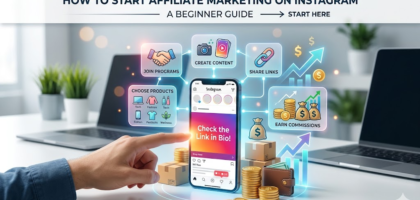 A complete visual guide showing beginners the exact steps to start affiliate marketing on instagram, including joining programs, creating content, and earning commissions.
