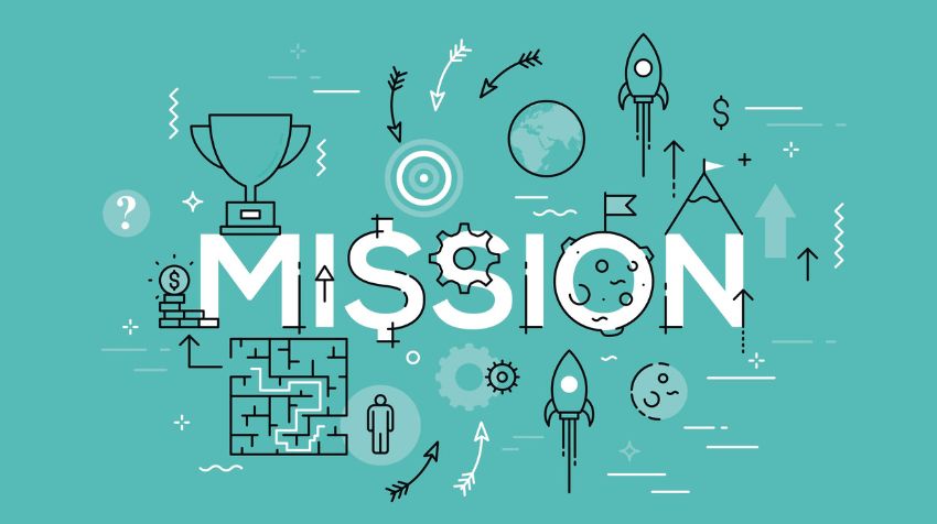 Digital marketing mission concept with growth, target, and business strategy elements